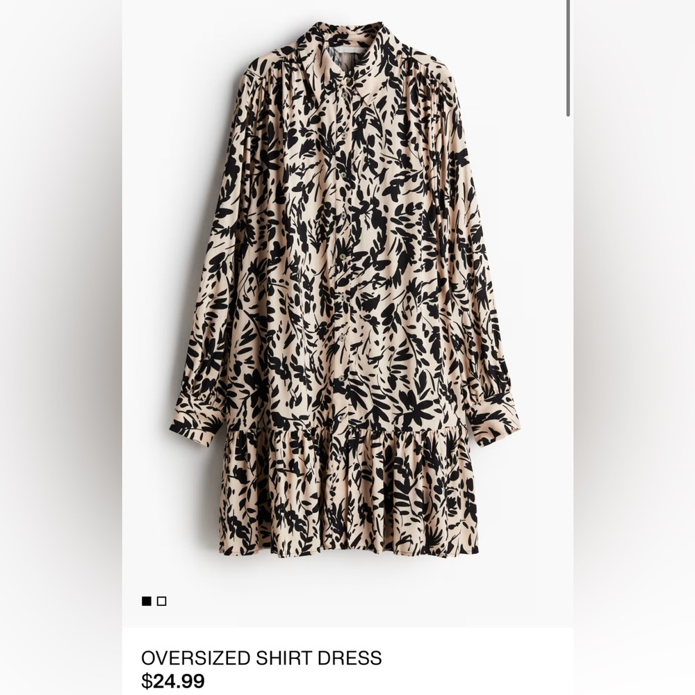 H&M Black and Cream Patterned Long Sleeve Top / Shirt Dress